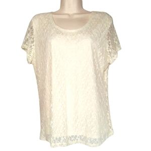 LAURA SCOTT Large Lace Egret Cream Knit Short Sleeve Top NWT